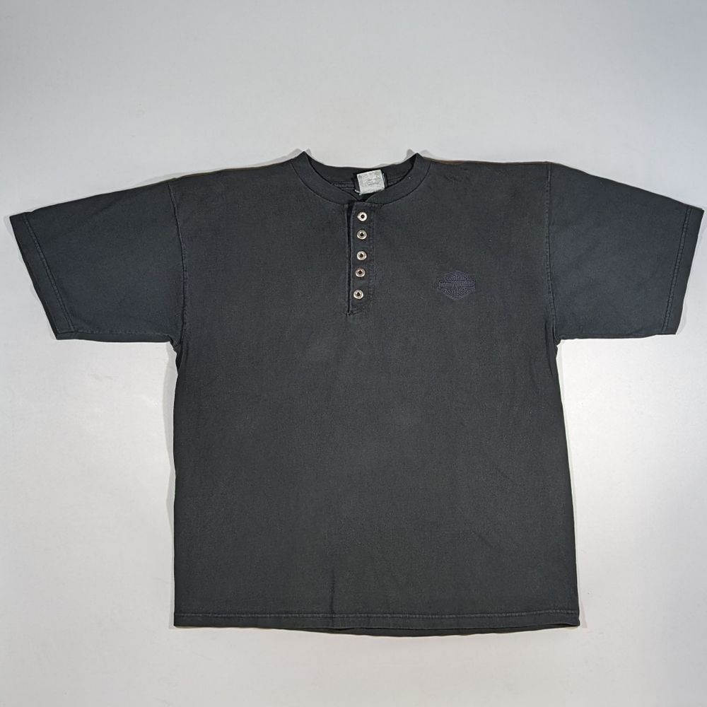 Harley Davidson Polo Shirt Size XL Button Down Faded Black Short Sleeve